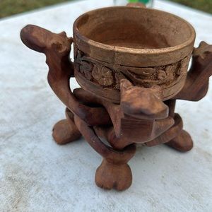Vintage HandCrafted 100% Teak Wood Bowl And Stand Naga  Decoration Thai